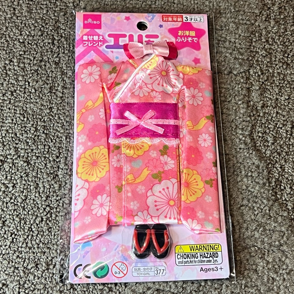 Daiso Japan Eri-Chan Elly-Chan Dress Up Doll Pink Kimono & Geta Outfit Set Cute